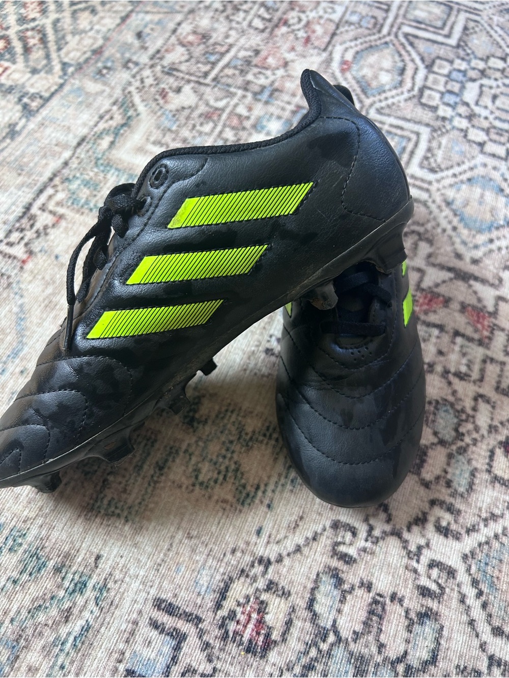 adidas Kids Black Sneakers with Neon Yellow Stripes